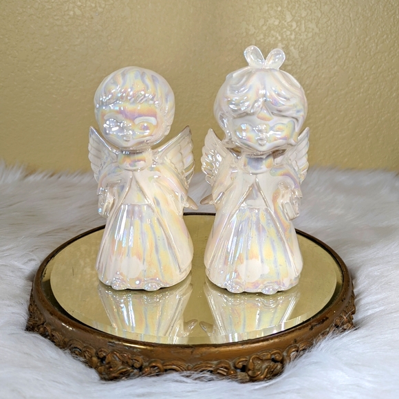 Vintage Studio Art Ceramic Kissing Angels Christmas Iridescent  Glaze 8in - Picture 2 of 8